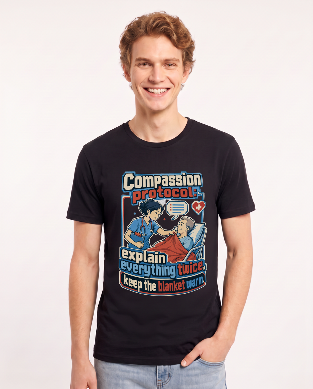 Nurse Men's Black T-Shirt – Compassion protocol: explain everything product image 1