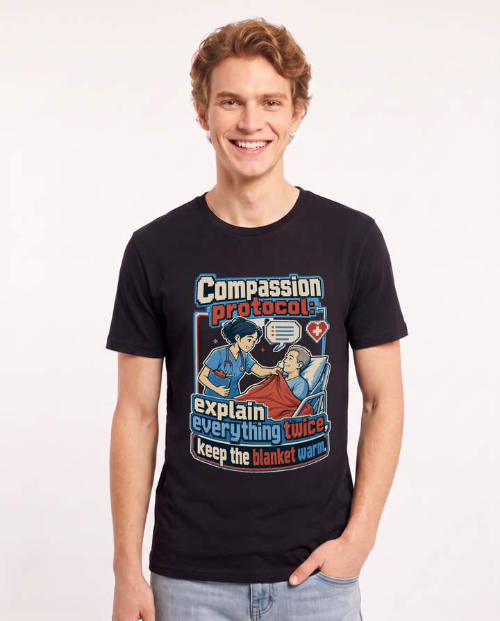 Nurse Men's Black T-Shirt – Compassion protocol: explain everything product image 1
