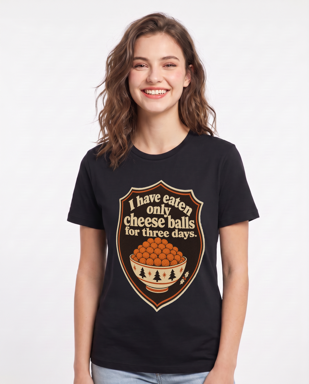 Christmas Women's Black T-Shirt - I have eaten only cheese balls for product image 1