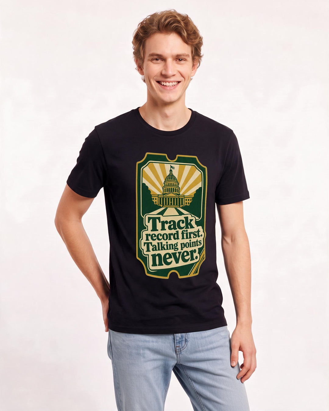 Graphic Men's Black T-Shirt - Track record first. Talking points product image 3