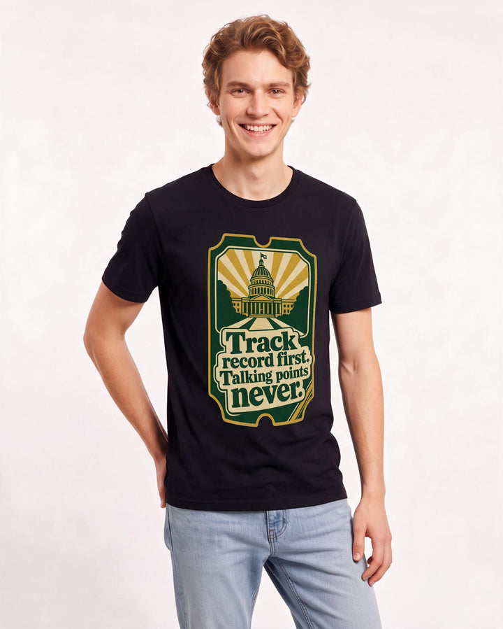 Graphic Men's Black T-Shirt - Track record first. Talking points product image 3