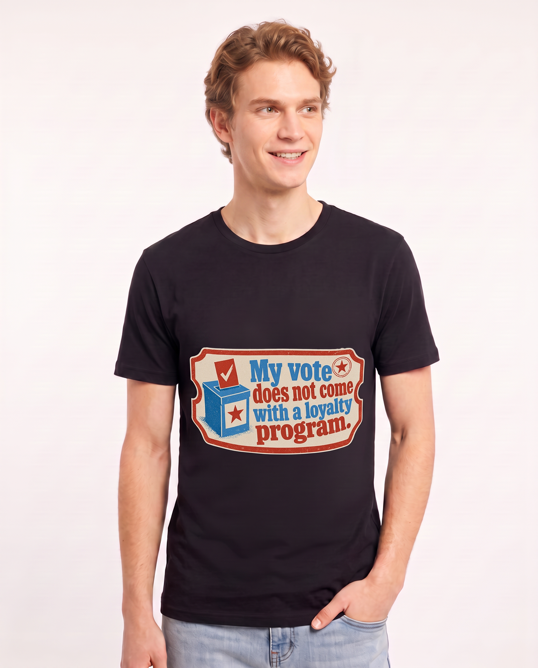 Graphic Men's Black T-Shirt - My vote does not come with a loyalty product image 3