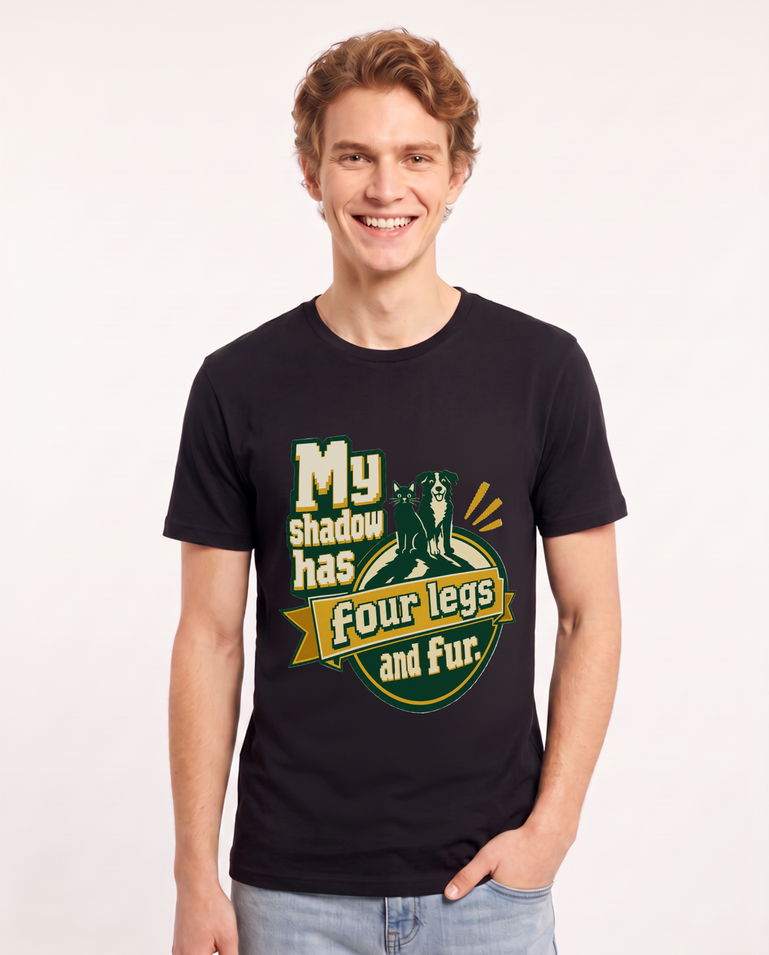 Graphic Men's Black T-Shirt - My shadow has four legs and fur. product image 1