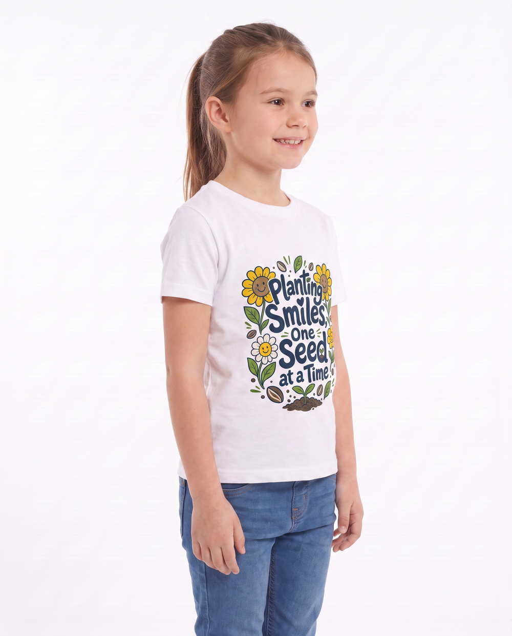 Planting Smiles, One Seed At A Time White T-Shirt mockup 2