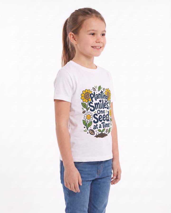 Planting Smiles, One Seed At A Time White T-Shirt mockup 2