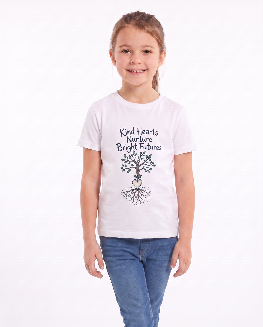 Kind Hearts Nurture Bright Futures White T-Shirt mockup 1