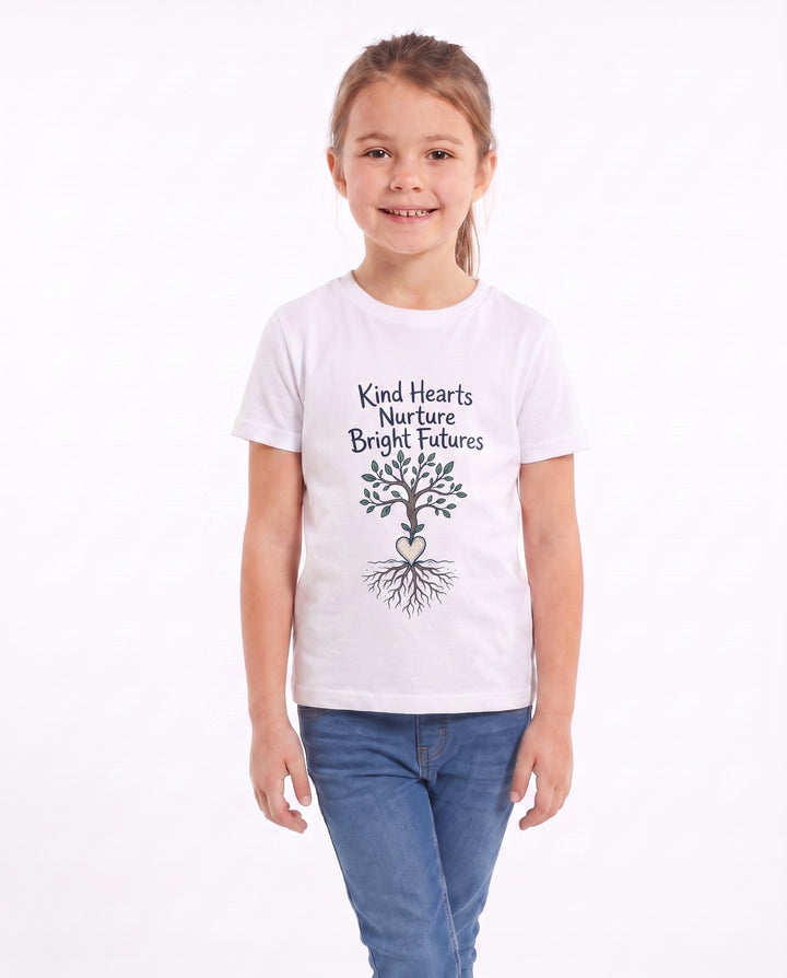 Kind Hearts Nurture Bright Futures White T-Shirt mockup 1