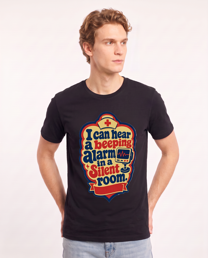 Nurse Gift Men's Black T-Shirt - I can hear a beeping alarm in a product image 3