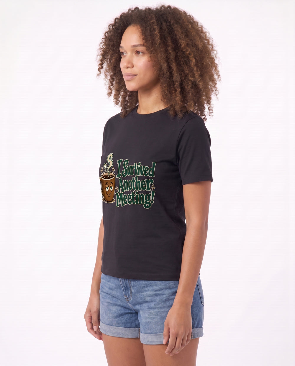 I Survived Another Meeting! Black T-Shirt mockup 2