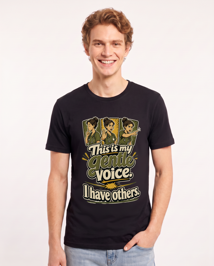 Nurse Men's Black T-Shirt – This is my gentle voice. I have others. product image 1