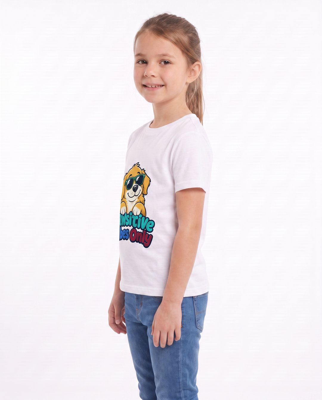 Pawsitive Vibes Only White T-Shirt mockup 2