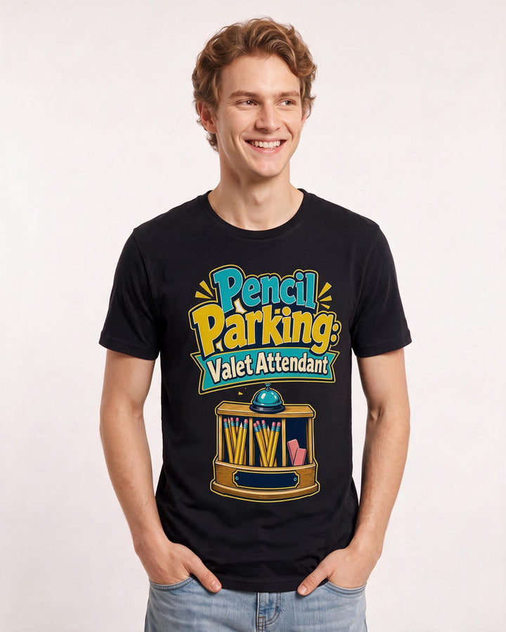 Funny Teacher Men's Black T-Shirt – Pencil Parking: Valet Attendant product image 3