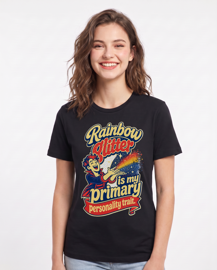 Pride Women's Black T-Shirt – Rainbow glitter is my primary personality trait. product image 1