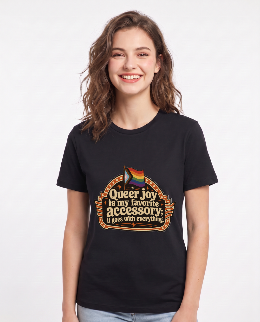Graphic Women's Black T-Shirt - Queer joy is my favorite accessory; it product image 1