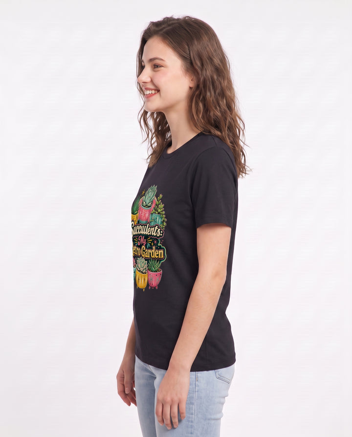 Succulents: My Retro Garden Women's Black T-Shirt product image 3