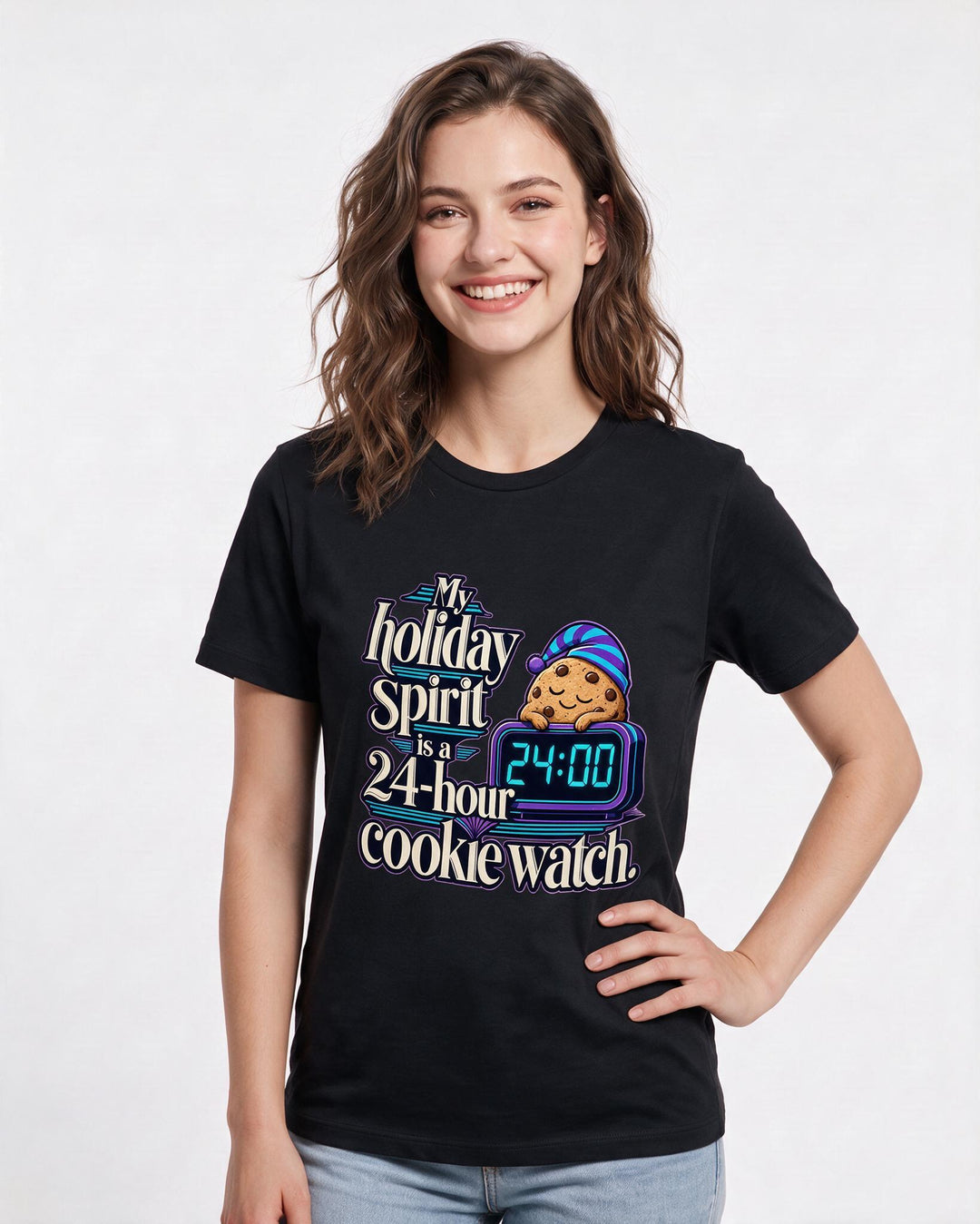 Christmas Women's Black T-Shirt – My holiday spirit is a 24-hour cookie watch. product image 3