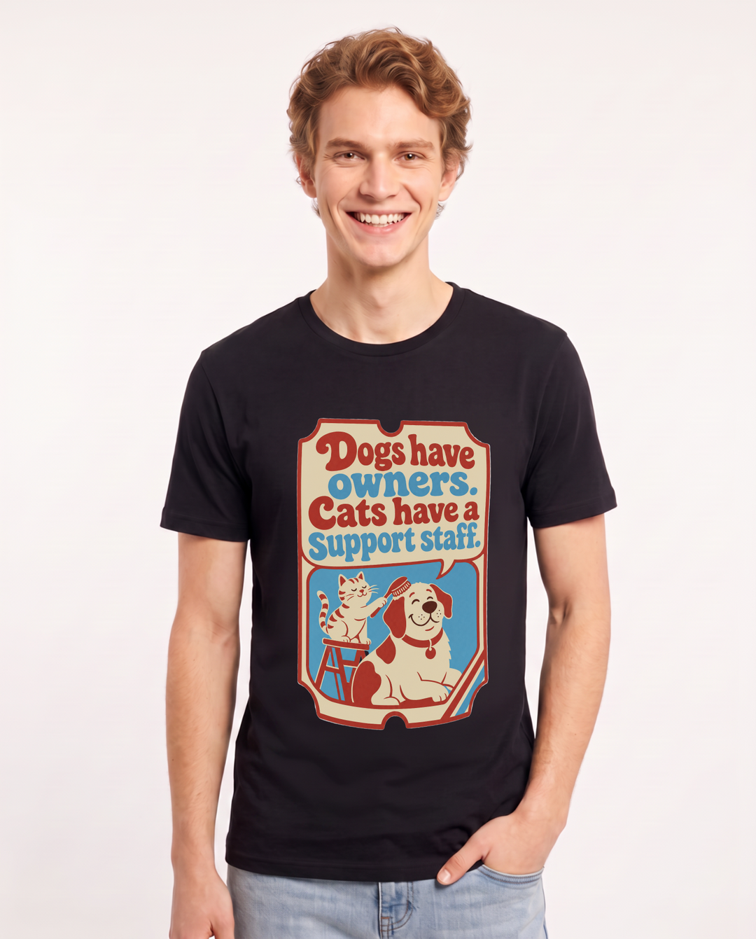 Graphic Men's Black T-Shirt - Dogs have owners. Cats have a support product image 1