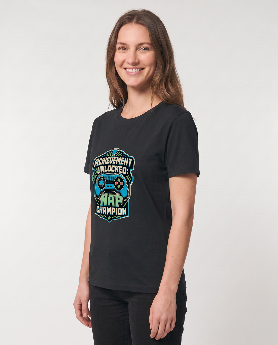 Achievement Unlocked: Nap Champion Black T-Shirt mockup 2