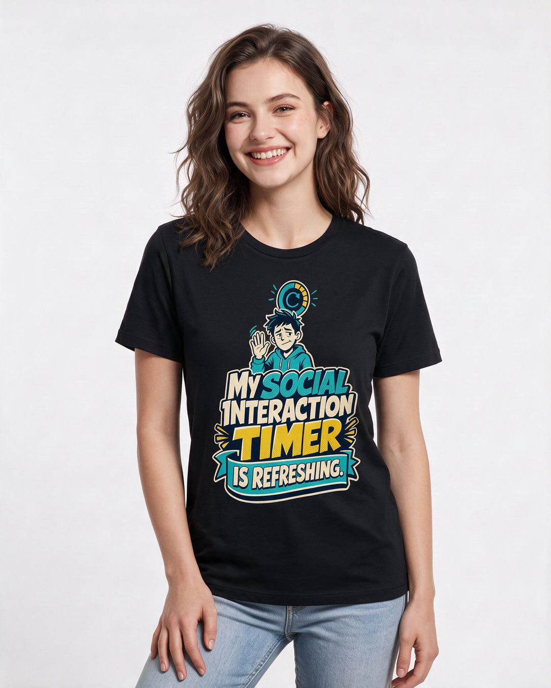 Gaming Women's Black T-Shirt – My social interaction timer is product image 3