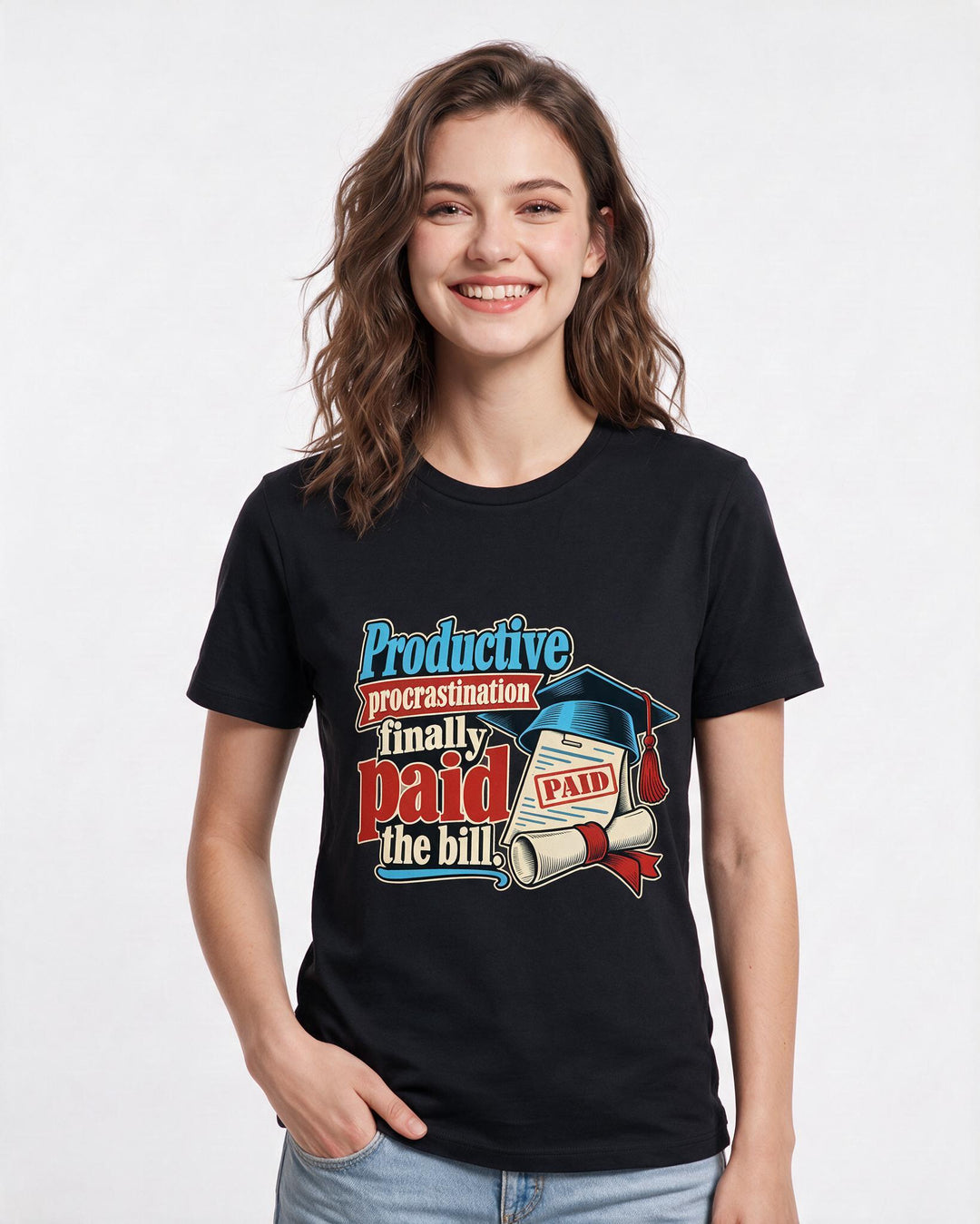 Graduation Black T-Shirt for Women – Everyday Expression Graphic Tee product image 1