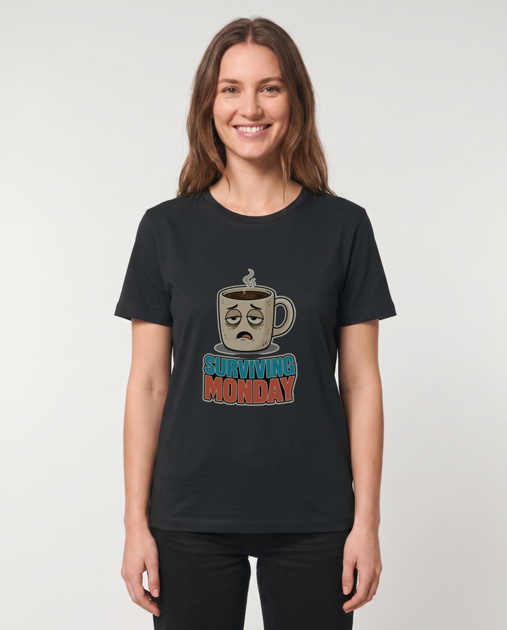 Surviving Monday Black T-Shirt mockup 1