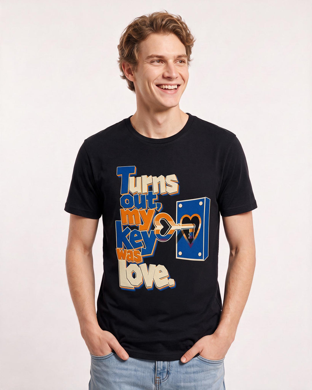 Pride Men's Black T-Shirt – Turns out, my key was love. product image 3