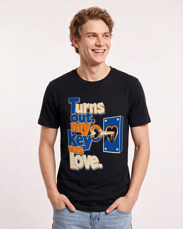 Pride Men's Black T-Shirt – Turns out, my key was love. product image 3