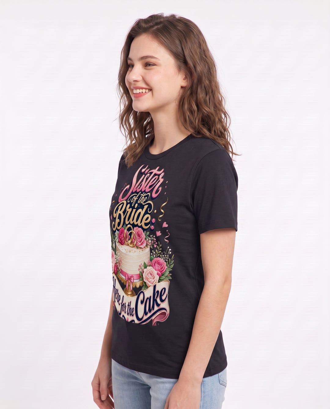 Sister of the Bride: Here for the Cake Women's Black T-Shirt product image 3
