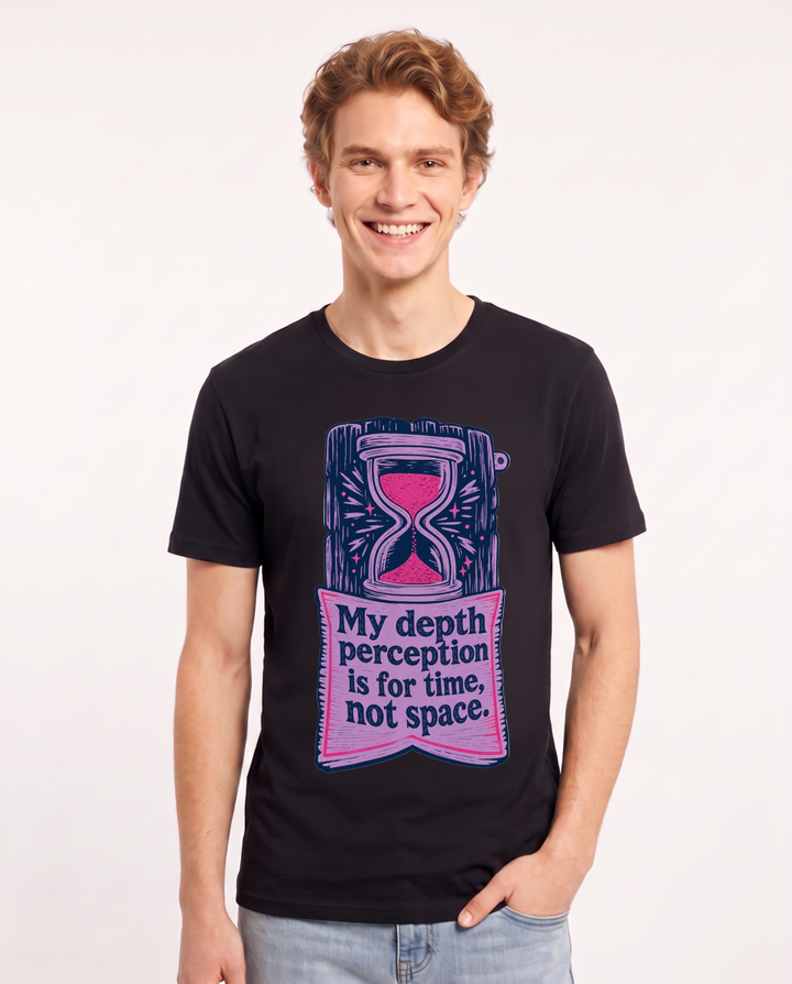 Graphic Men's Black T-Shirt - My depth perception is for time, not product image 1
