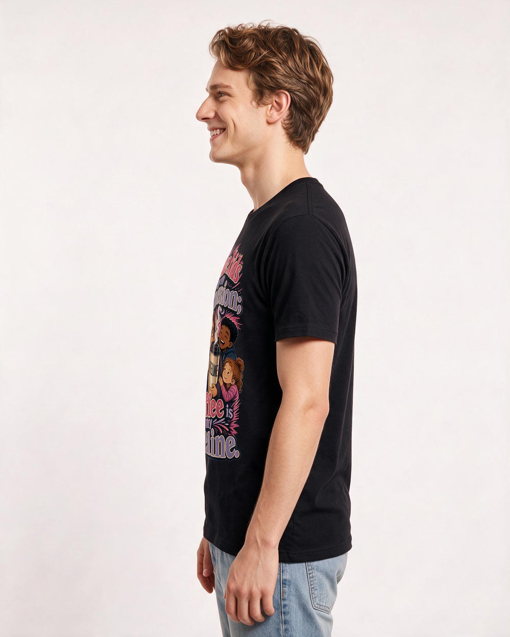 Teacher Men's Black T-Shirt – These kids are my passion; that coffee is my lifeline. product image 2