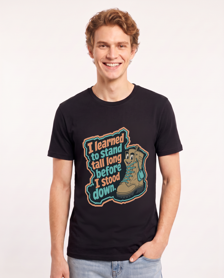Graphic Men's Black T-Shirt - I learned to stand tall long before I product image 1