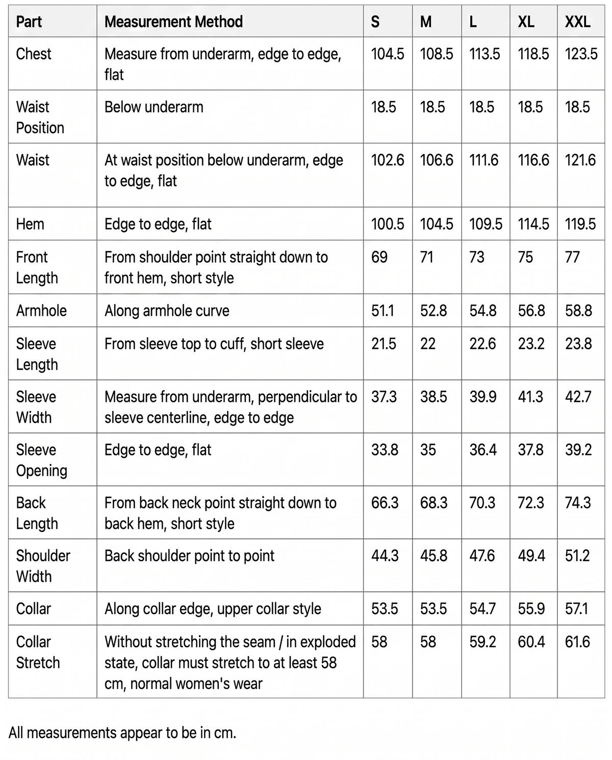 Size chart