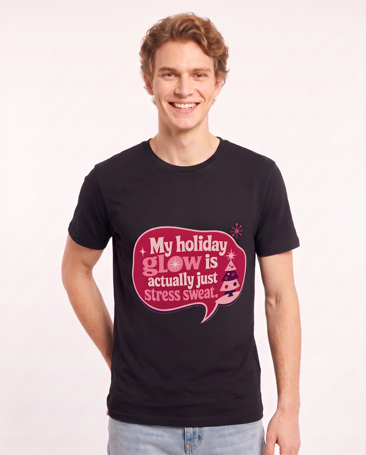 Christmas Men's Black T-Shirt - My holiday glow is actually just product image 3