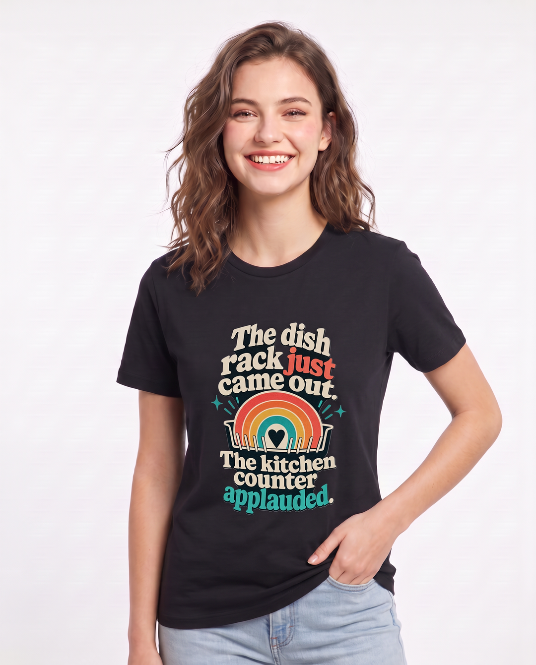 The dish rack just came out. The kitchen counter applauded. Women's Black T-Shirt product image 1