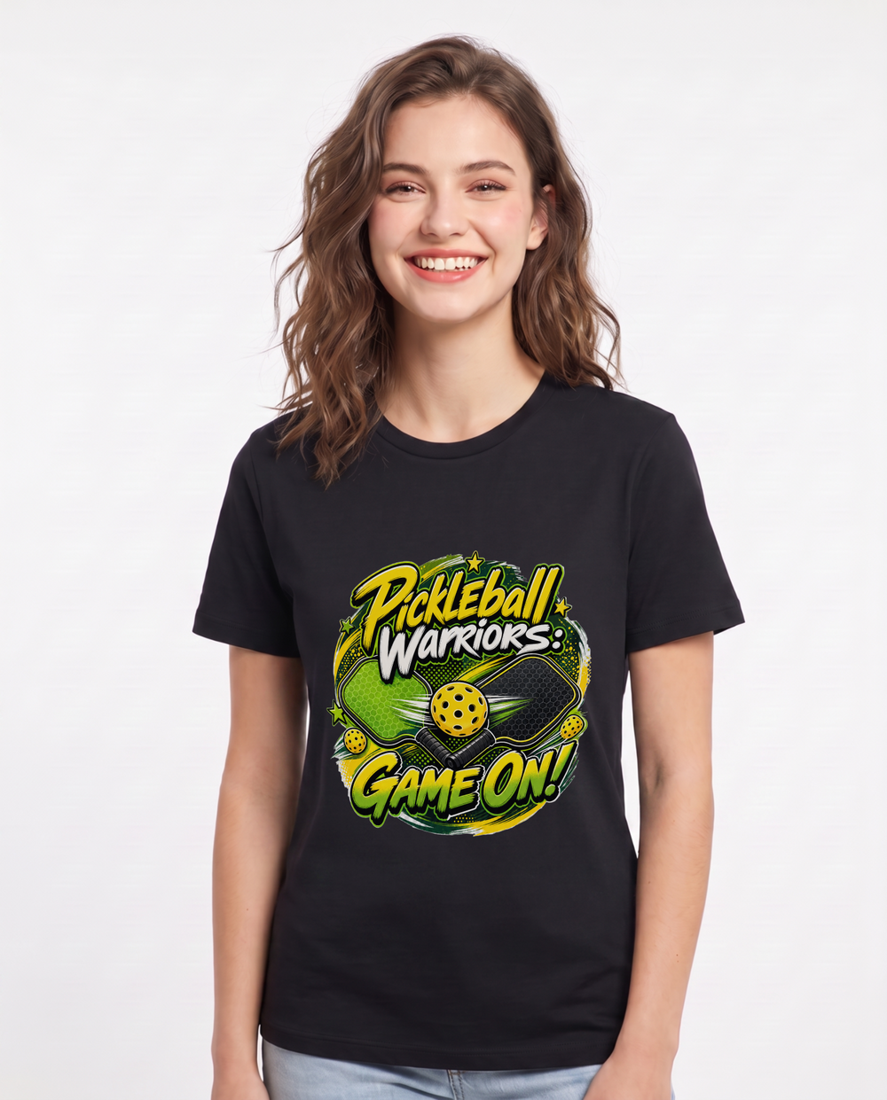 Pickleball Warriors: Game On! Women's Black T-Shirt product image 2