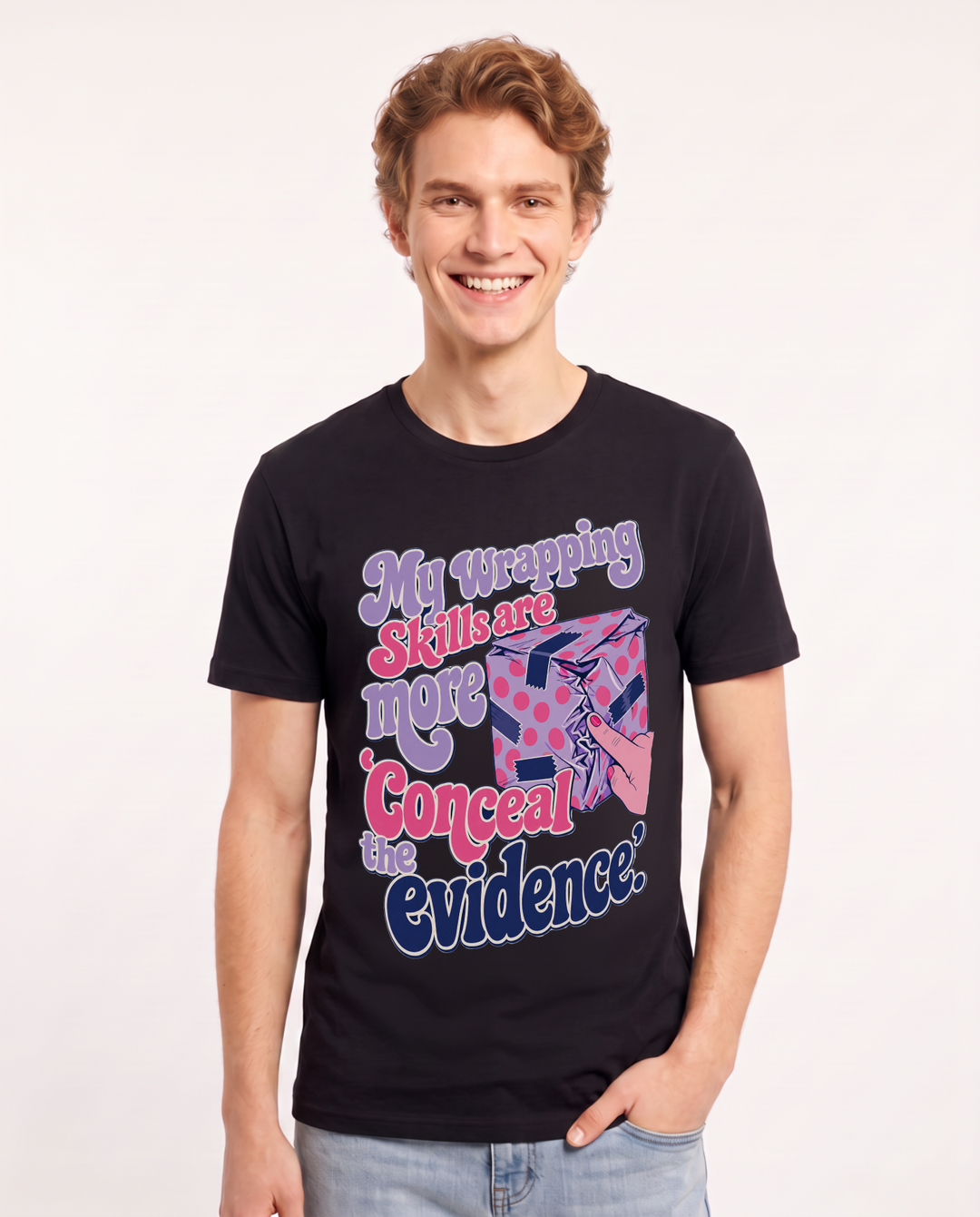 Funny Christmas Men's Black T-Shirt – My wrapping skills are more 'conceal the evidence' product image 1