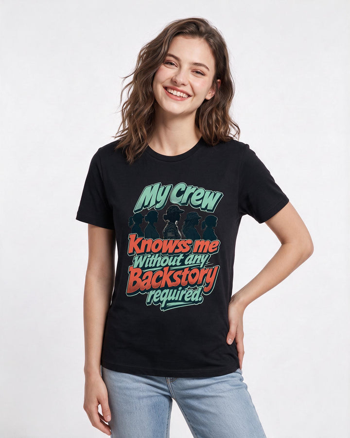 Veteran Women's Black T-Shirt – My crew knows me without any backstory required. product image 3