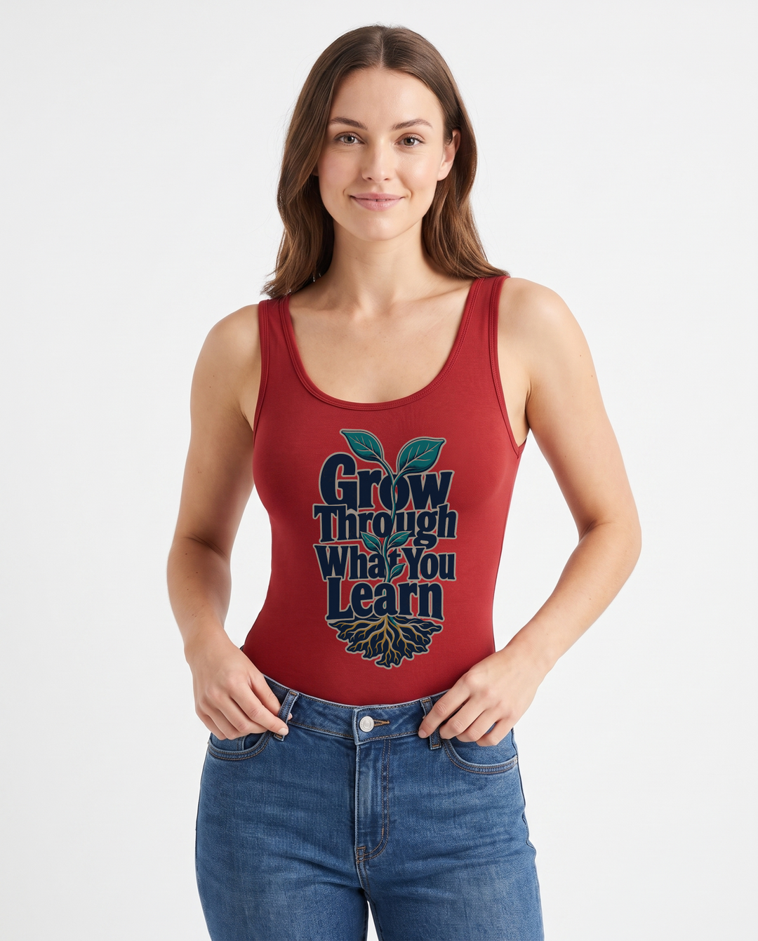 Grow Through What You Learn Sleeveless Tank Bodysuit mockup 1
