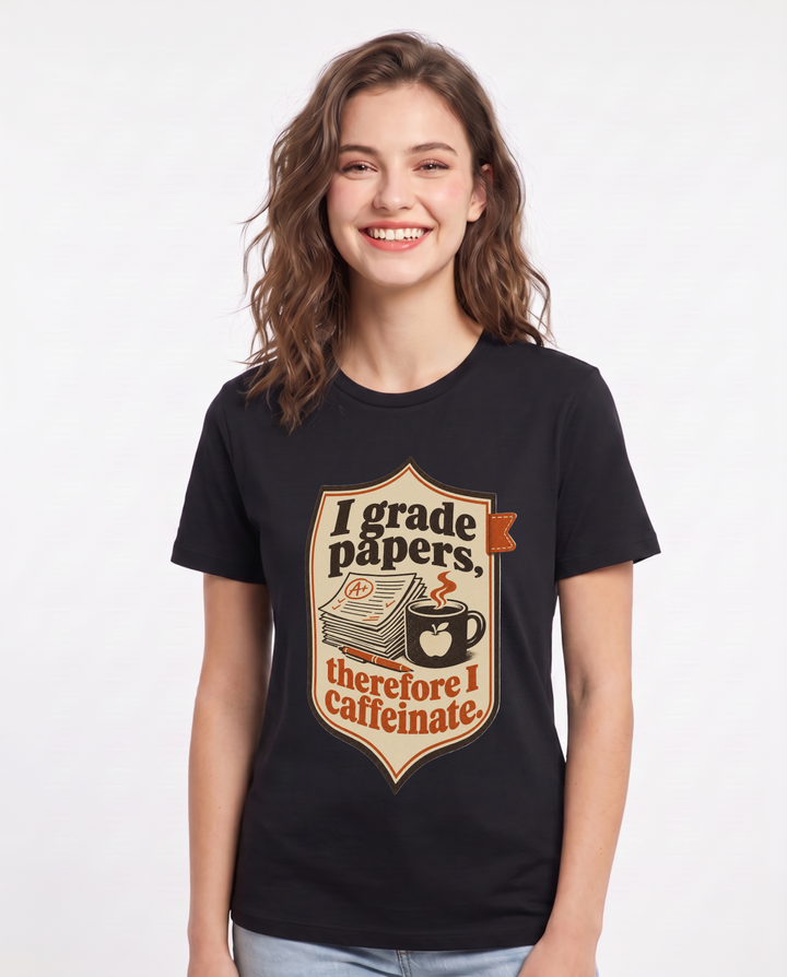 Teacher Gift Women's Black T-Shirt - I grade papers, therefore I product image 1