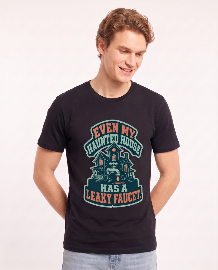 Halloween Men's Black T-Shirt - Even my haunted house has a leaky product image 3