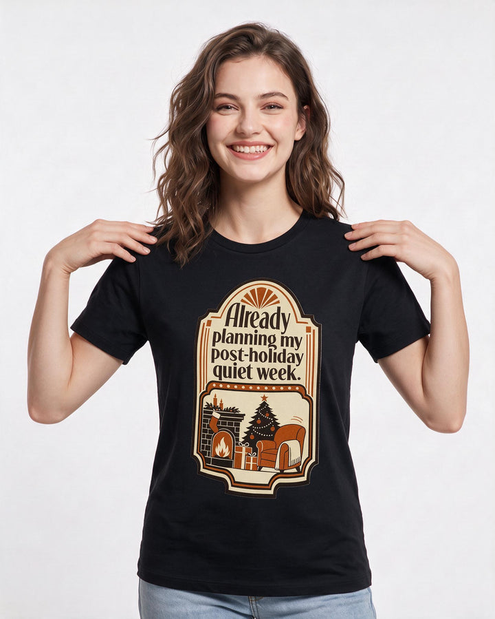 Christmas Women's Black T-Shirt - Already planning my post-holiday product image 3