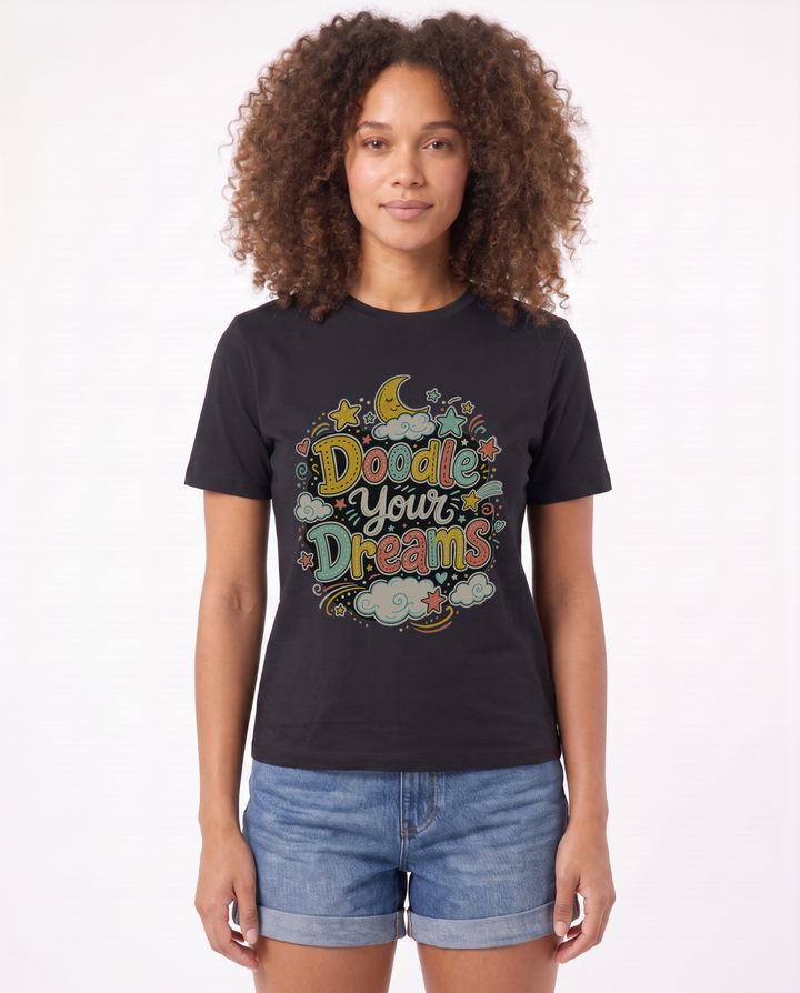 Doodle Your Dreams Black T-Shirt mockup 1