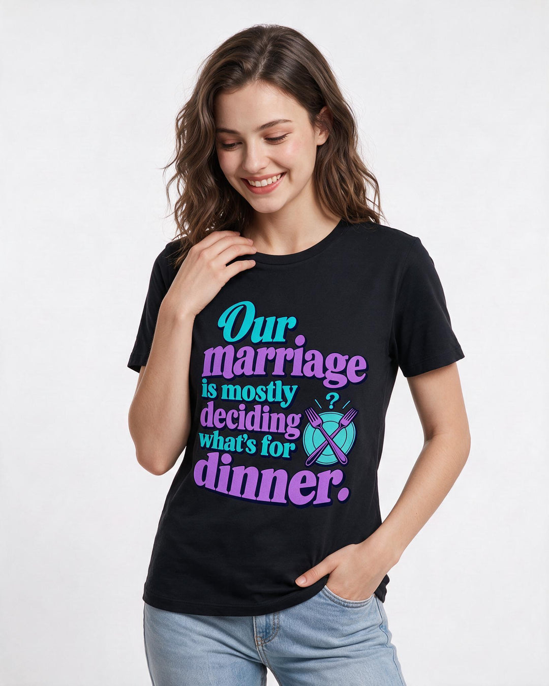 Couples Black T-Shirt for Women – Everyday Expression Graphic Tee product image 1