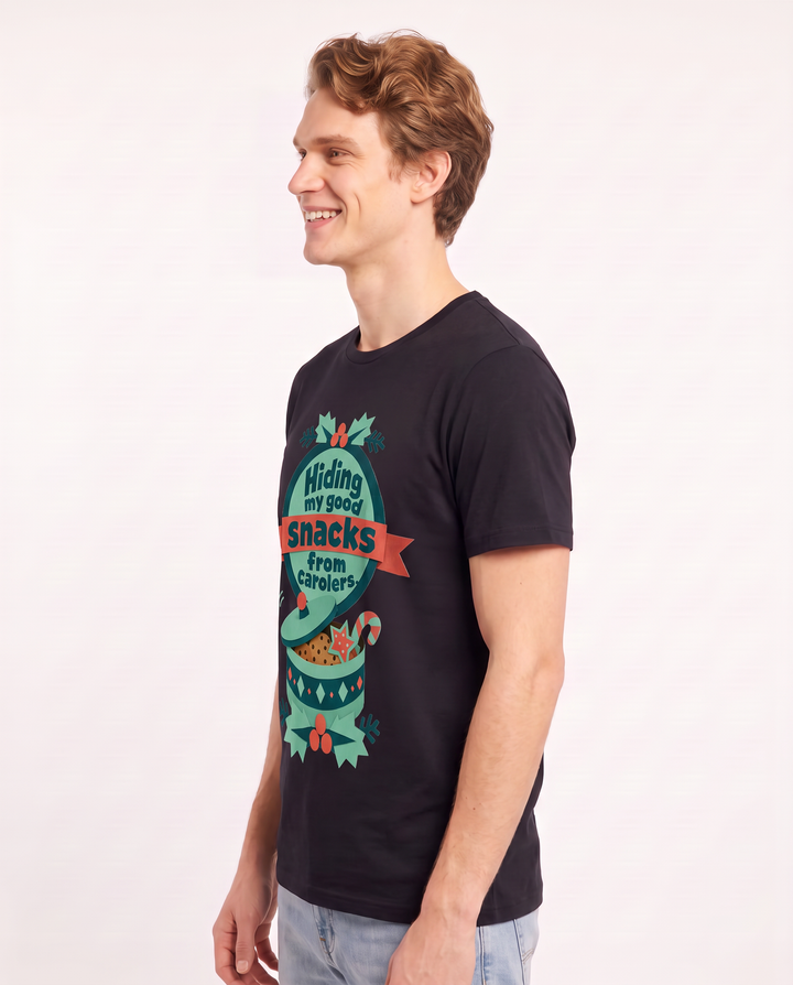 Christmas Men's Black T-Shirt - Hiding my good snacks from carolers. product image 2