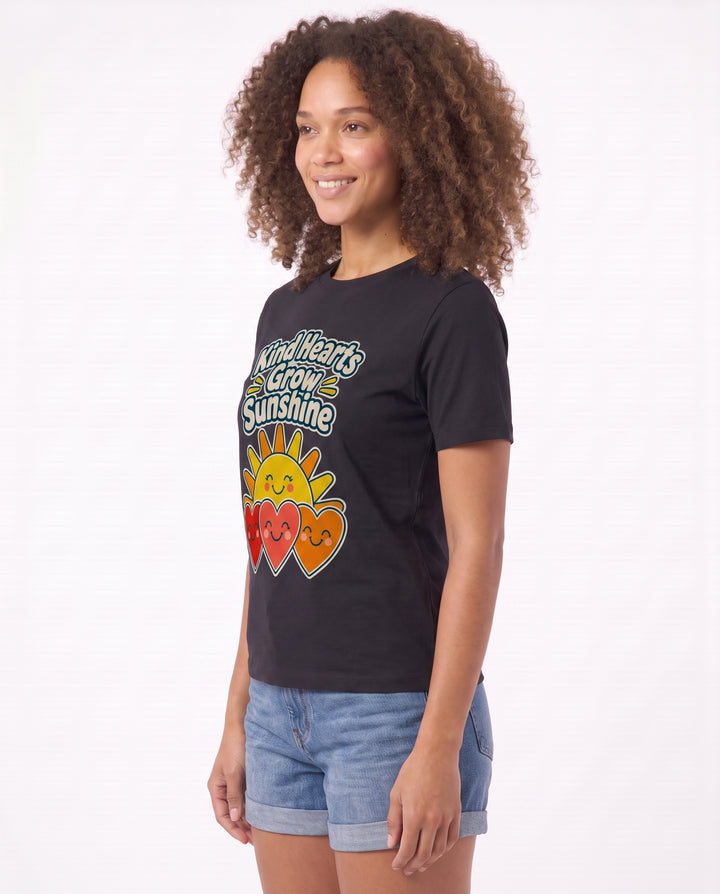 Kind Hearts Grow Sunshine Black T-Shirt mockup 2