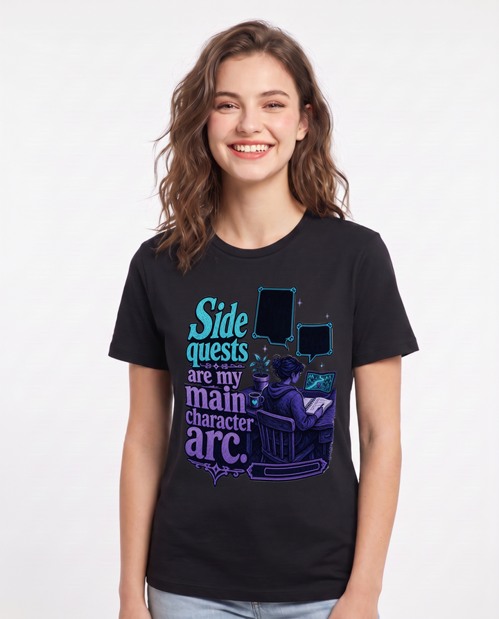 Gaming Women's Black T-Shirt – Side quests are my main character arc. product image 1