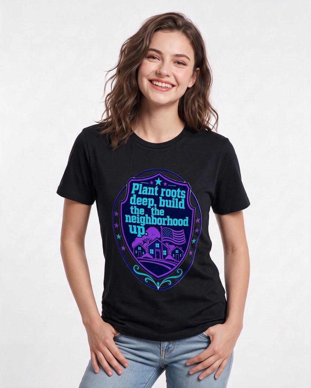 Graphic Women's Black T-Shirt - Plant roots deep, build the product image 3