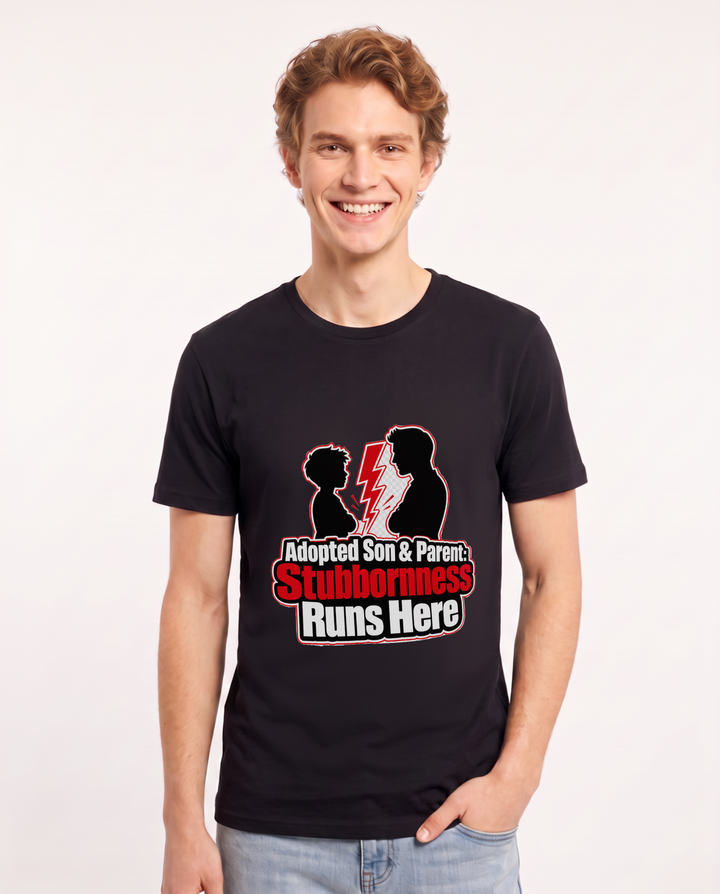 Adopted Son & Parent: Stubbornness Runs Here Men's Black T-Shirt product image 2