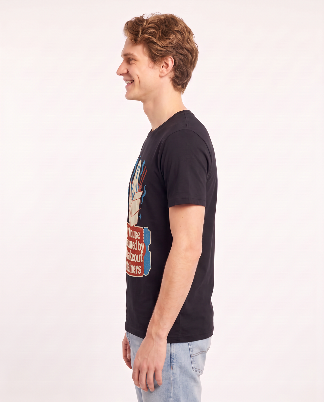 Halloween Men's Black T-Shirt - My house is haunted by old takeout product image 2