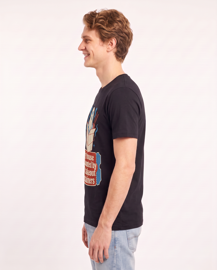 Halloween Men's Black T-Shirt - My house is haunted by old takeout product image 2